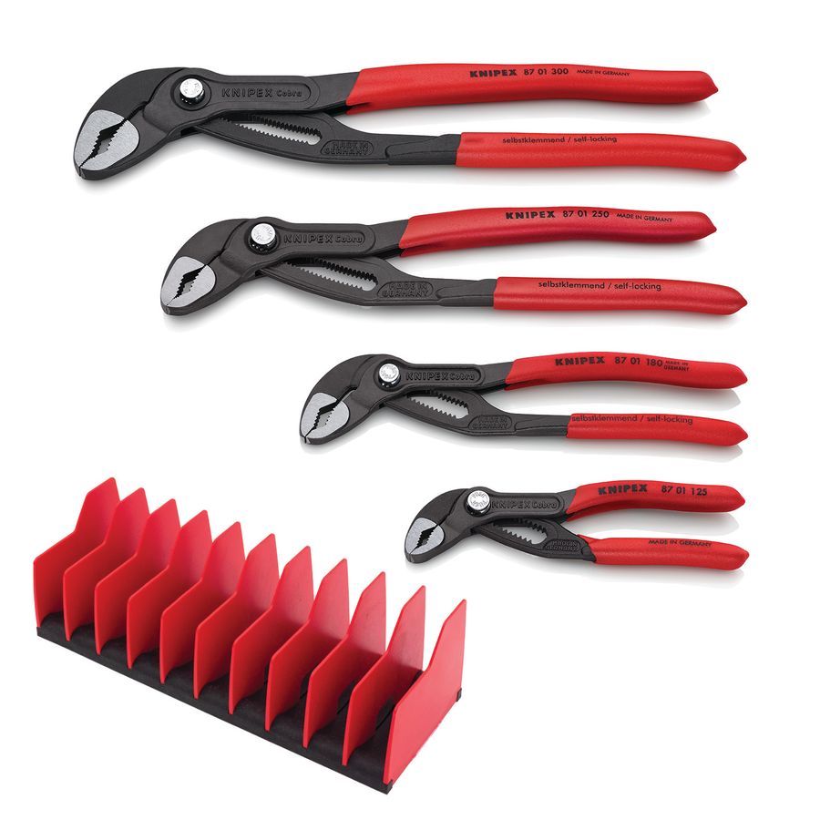 4 Pc Cobra® Pliers Set with 10 Pc Tool Holder | KNIPEX Tools