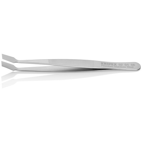 Knipex Stainless Steel Gripping Tweezers, Angled-Blunt Tips, 4